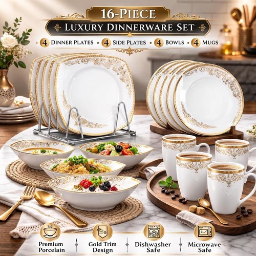 16pc square dinner set - 16pc, vintage