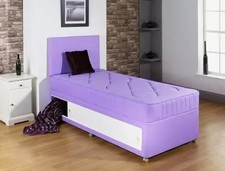 Single 3ft Lilac Divan Bed + Mattress Storage Kids Girls Children