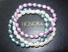 HONORA *SET OF 3* WHITE TEAL BLUE PURPLE CULTURED FRESHWATER PEARL BRACELET  QVC