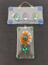 Handmade Fused Glass Art One Piece in a Ship Design One Piece in a Flower Design