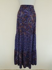 Blue Vintage Skirt Long Maxi Gypsy Peasant Tiered Retro Paisley Boho Size 14