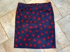 Boden, Ladies Size 16 R Navy Blue & Red Spot Polka Dot Skirt Lined Stretch