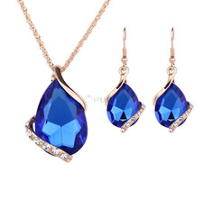 Multi Color Crystal CZ Teardrop Pendant Necklace Earrings Set Jewellery Gift UK