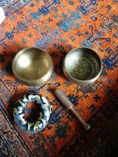 Tingsha Bells Chimes Tibetan Meditation 2.75" Bronze Metal OM Namah Shivaya X2