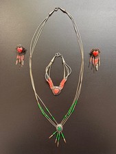 Vintage Navajo Sterling Silver 925 Concho Necklace Earring Bracelet Set 