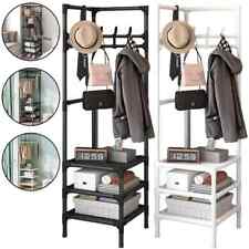 Corner Coat Stand Metal Clothes Hanging Rail Rack Shoe Rack Hanger with 3 Shelf