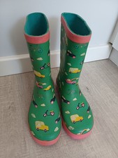 Frugi UK Size 13 Puddle Buster Aqua Rainbow Roads Wellington Boots