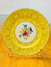 Royal Worcester Large Cabinet Plate Hand Painted Floral Spray with Yellow Gilt