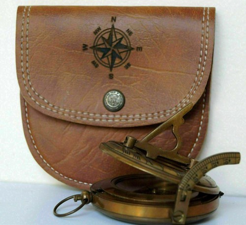 Antique brass sundial compass - sundial,