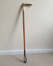 Antique 1897 Huntsman's Stag Antler Silver Collar Malacca Riding Crop Birmingham