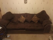 Beautiful DFS cloth/leather brown 3 piece suite