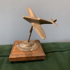 Vintage Aluminium WWII? Spitfire Model Trophy on wooden base