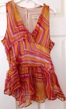 Karen Millen Multi Print Floaty Silk Ruffle Vest Top Sz 10 Stunning Travel Boho