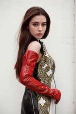 Long red leather gloves 70cm - long,