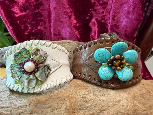 Two handmade leather cuffs - leather,