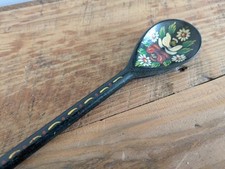 Vintage Traditional Hand Painted Retro Canal Barge Ware Wooden Spoon Black Gypsy