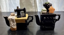 Set Of 2 Handcrafted Ceramic Teapots, Sewing Machine/ Stove Aga Style