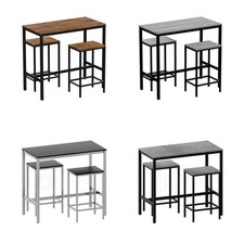 Wooden Bar Table & Stool Set 2 Seater Chair Industrial Kitchen Dining Room