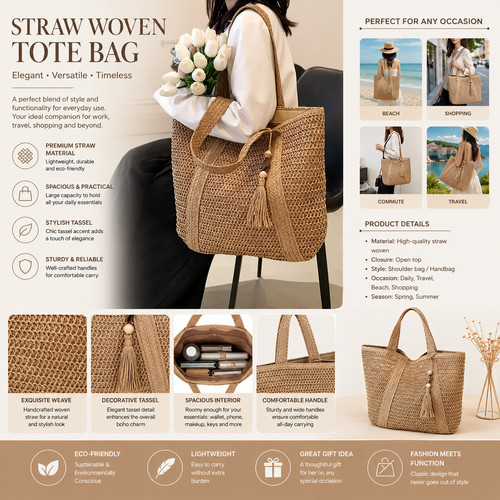 Women straw woven - straw, bag