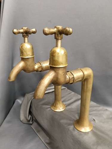 Tall brass bib taps - taps,, aged