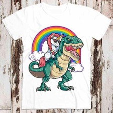 8753 Unicorn Riding Dinosaur T Rex Funny Party Rainbow Best Gift Top Tee T Shirt