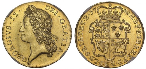 George 1738 five guineas - george, ii