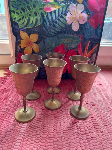 Brass vintage goblets etched - 6,
