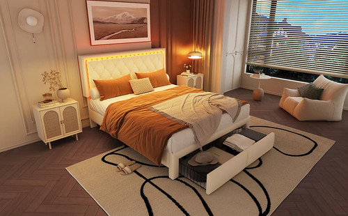 Double bed frame 4ft6 beige - double,