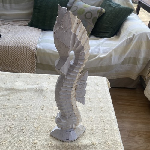 White wooden carved seahorse - wooden,
