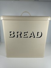 Large Cream Steel Metal Bread Bin With Lid Handles 30cm x 30cm x 23cm