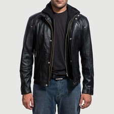 Men’s Black Hooded Leather