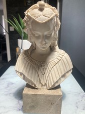 Vintage MADONNA  Statue bust . Alabaster on marble plinth 