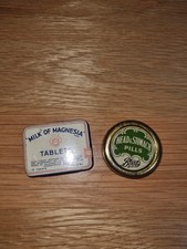 Two Vintage Tins Milk Of Magnesia tablet tin 1950's, Head & Stomach Pills Boots