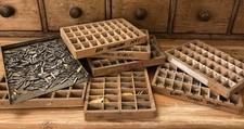 Vintage Printers Letterpress Wooden Trays c/w Metal Letters, Numbers Etc