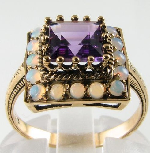 9ct gold amethyst opal halo - 9k,