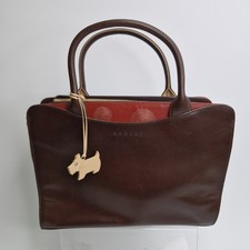 Radley Leather Hand Bag Brown Leather  Embroidered Swirl Design