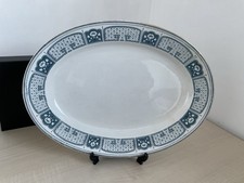 Vintage 1930s large serving platter. Meat plate. Petrol blue decoration 41x30cm