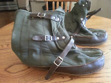 Vintage Swedish Military Surplus Canvas / Wool / Leather Over Boots - Great