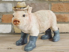 Resin Quirky Fun Pig in Wellies Garden Ornament Outdoor Decor Statue Figurine