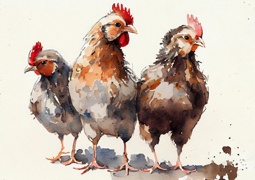 Three chickens print of - 5"x7",