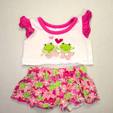 Build-A-Bear White & Pink Frog Top and Shorts Pyjama PJs Outfit Set