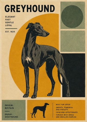 Greyhound print vintage dog - greyhound,
