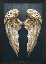 Golden Angel Wings Framed Wall Art Poster Canvas Print Picture