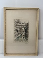 Framed Print Bridge of Sighs in Venice, Italy Signed By Artist Dated 1938 