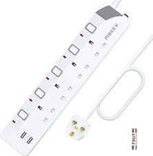 Extension Lead with 4/3/2 Way Plug Sockets,  Individual Switches, 2 USB Ports