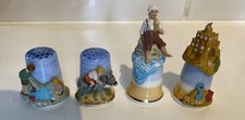 4 x Beach Scene Thimbles Made By Sterling Classic Porcelain & Pewter Rare