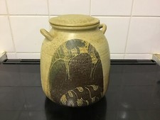 1970s Vintage Diana Worthy Crich Pottery Ceramic Double Handed Biscuit Barrel