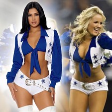 UK Womens Cowboy Cheerleader Costume Fancy Dress Seeing Stars Cheerleader Outfit