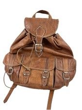 Vintage Tan Leather Rucksack Bag Backpack Boho Hippie Festival Unisex Medium