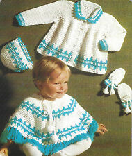 Baby Poncho, Coat, Bonnet and Mitts Crochet Pattern 4ply 20" 693 